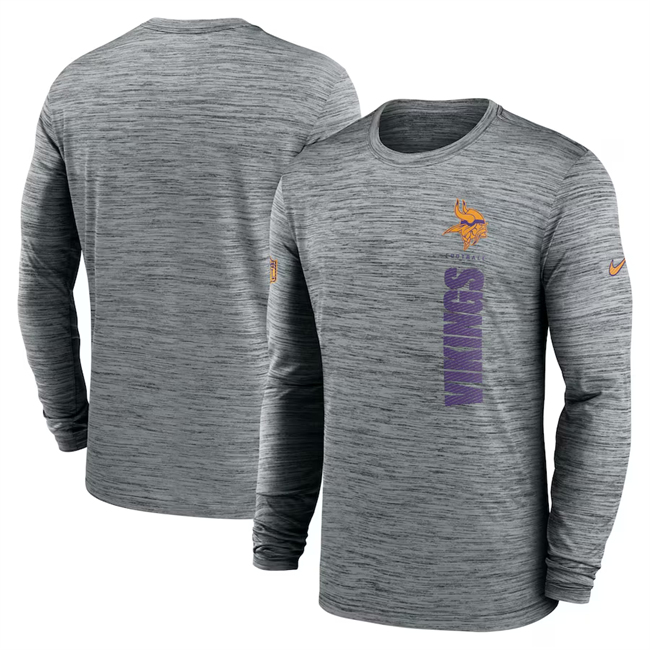 Men's Minnesota Vikings Gray 2024 Sideline Team Velocity Performance Long Sleeve T-Shirt